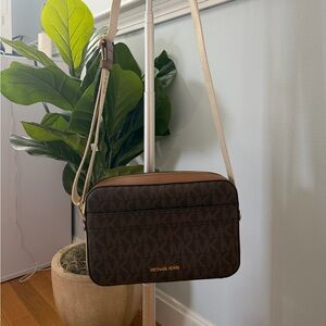 Michael Kors Dark Brown and Tan Messenger Bag